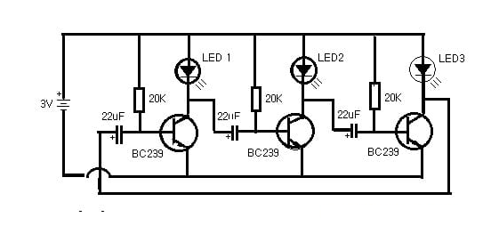 LED Sequencer Circuit with BC239 Transistors